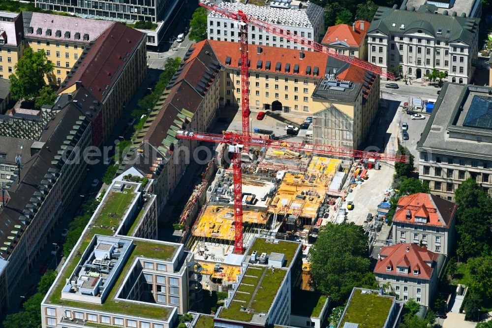 Aerial photograph München - Construction site for the multi-family residential building on Katharina-von-Bora-Strasse - Karlstrasse in the district Maxvorstadt in Munich in the state Bavaria, Germany