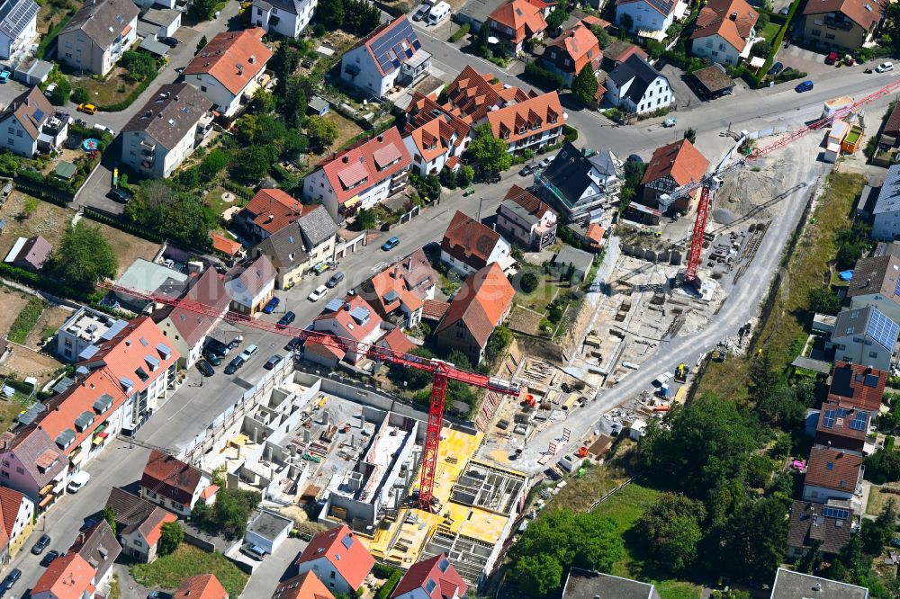 Aerial image Kornwestheim - Construction site for the multi-family residential building on street Muehlhaeuser Strasse in Kornwestheim in the state Baden-Wuerttemberg, Germany