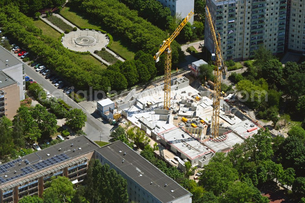 Aerial image Berlin - Construction site for the multi-family residential building Lion-Feuchtwanger-Strasse in the district Hellersdorf in Berlin, Germany