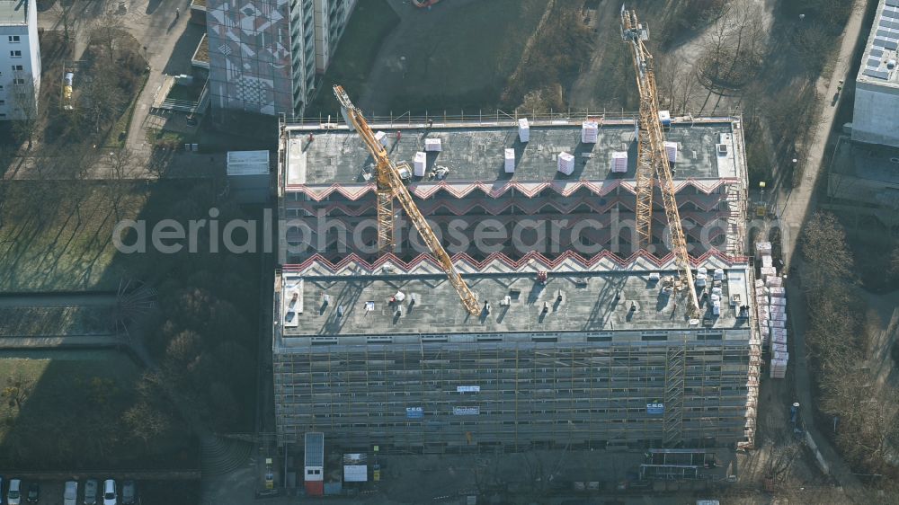Berlin from above - Construction site for the multi-family residential building Lion-Feuchtwanger-Strasse in the district Hellersdorf in Berlin, Germany