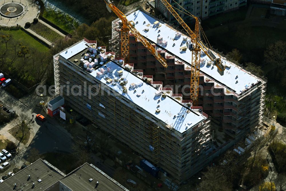 Berlin from above - Construction site for the multi-family residential building Lion-Feuchtwanger-Strasse in the district Hellersdorf in Berlin, Germany