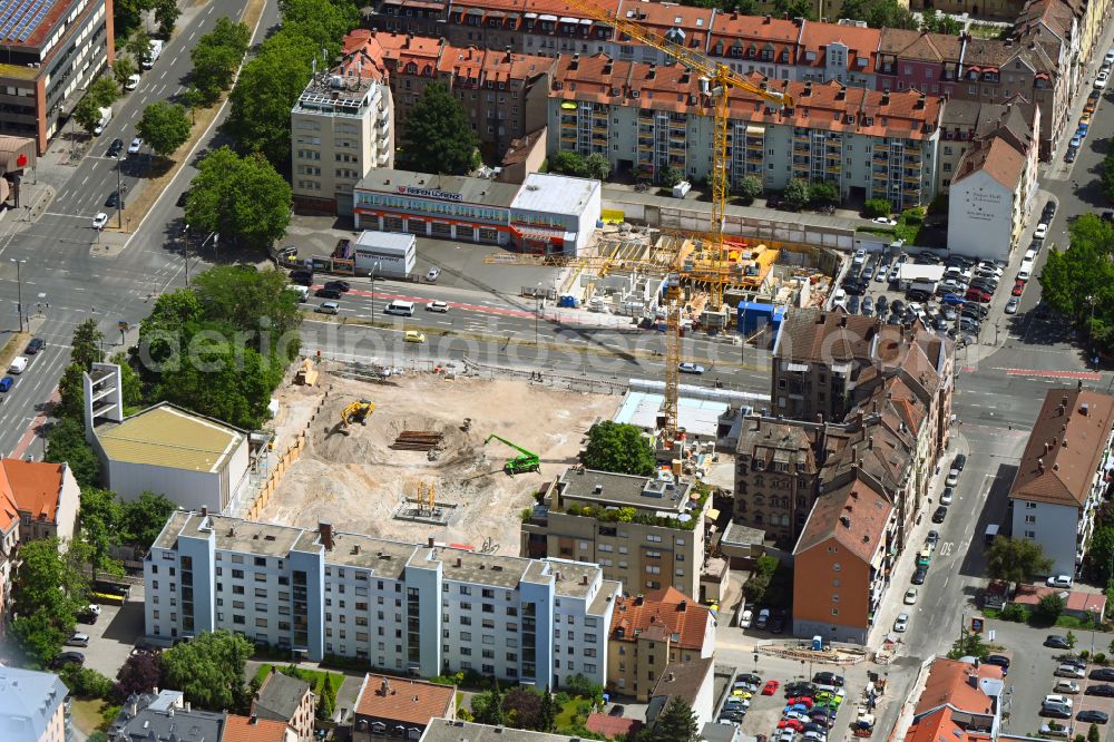Nürnberg from the bird's eye view: Construction site for the multi-family residential building on Maximilianstrasse in the district Baerenschanze in Nuremberg in the state Bavaria, Germany