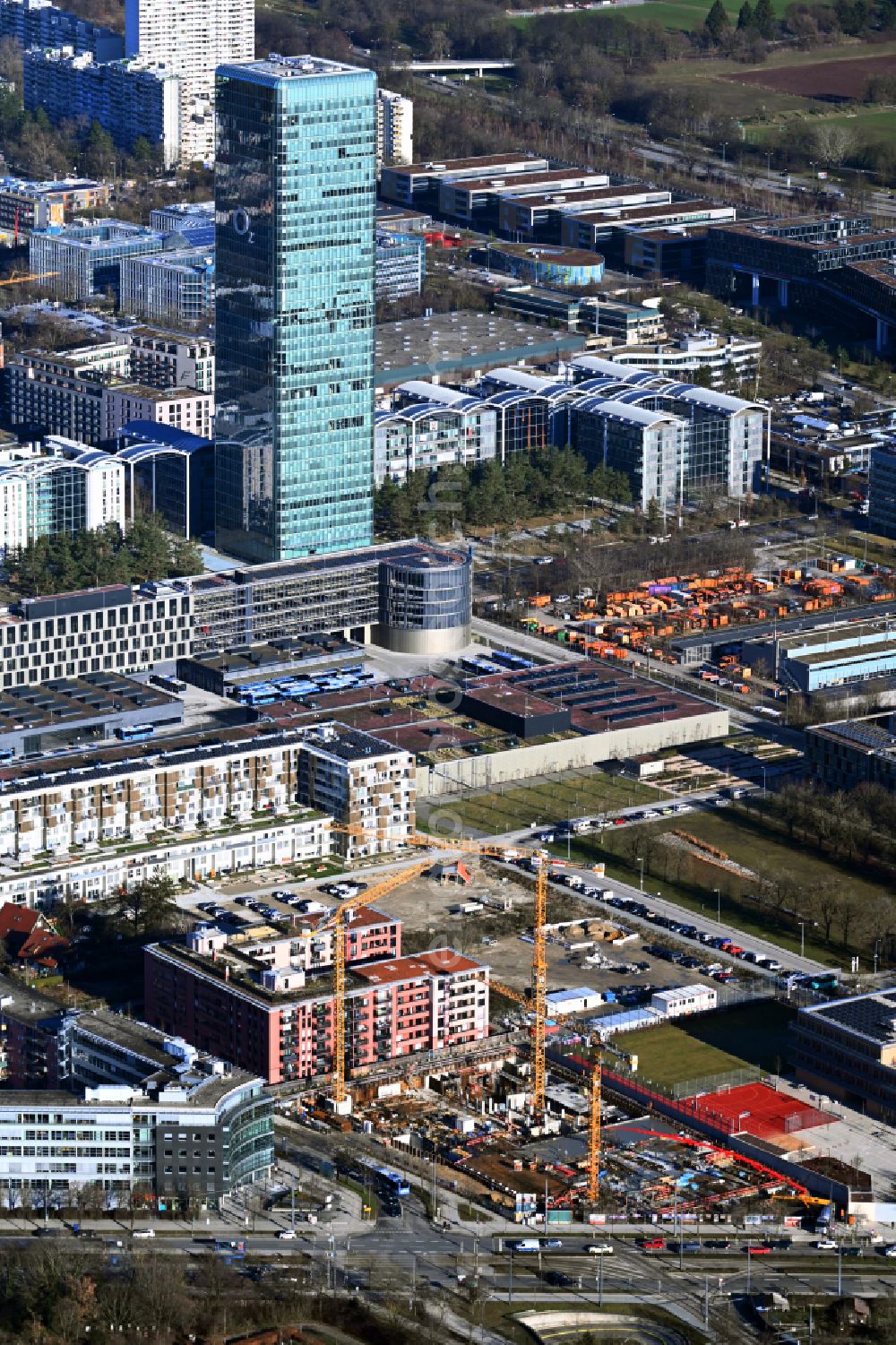 Aerial photograph München - Construction site for the multi-family residential building on street Hanauer Strasse in the district Moosach in Munich in the state Bavaria, Germany