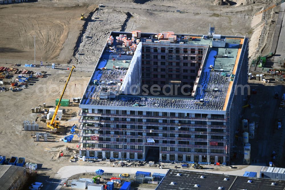 Aerial image München - Construction site for the multi-family residential building on street Heidemannstrasse in the district Freimann in Munich in the state Bavaria, Germany