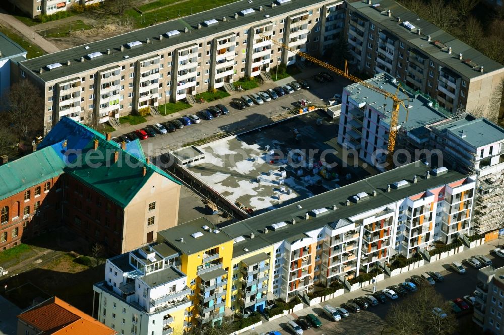 Aerial photograph Dessau - Construction site for the multi-family residential building on Muldstrasse in Dessau in the state Saxony-Anhalt, Germany