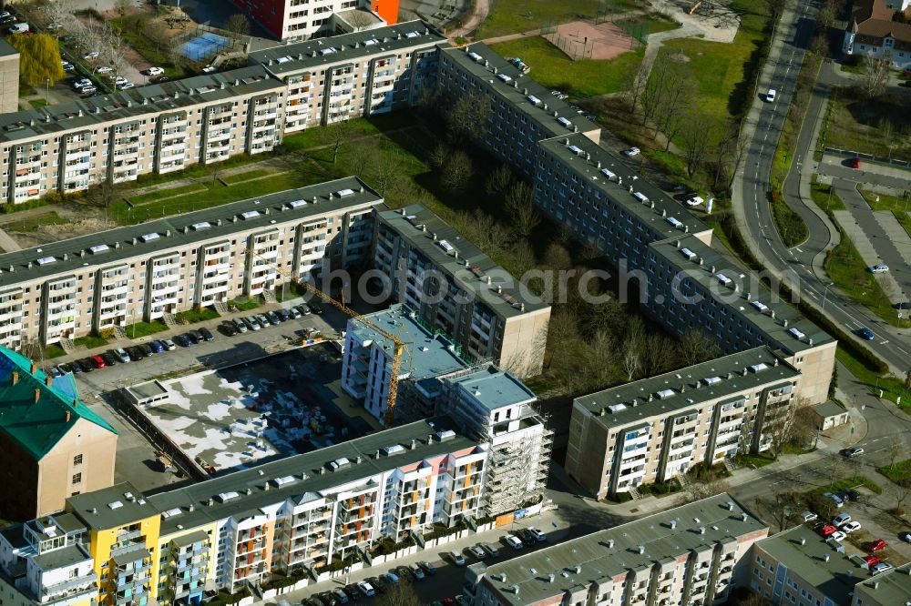 Aerial image Dessau - Construction site for the multi-family residential building on Muldstrasse in Dessau in the state Saxony-Anhalt, Germany