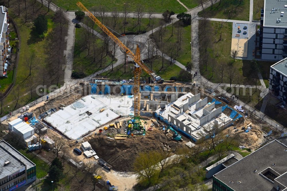 Berlin from above - Construction site for the multi-family residential building Die Neuen Ringkolonnaden in the district Marzahn in Berlin, Germany