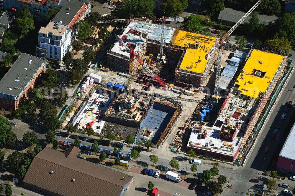 Berlin from above - Construction site for the multi-family residential building on Areal Otto-Fronke-Strasse - Buechnerweg - Moissistrasse - Anna-Seghers-Strasse in the district Adlershof in Berlin, Germany