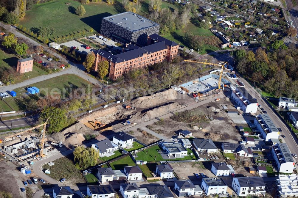 Aerial photograph Magdeburg - Construction site for the multi-family residential building on Brueckstrasse - Vor der Turmschanze in the district Brueckfeld in Magdeburg in the state Saxony-Anhalt, Germany