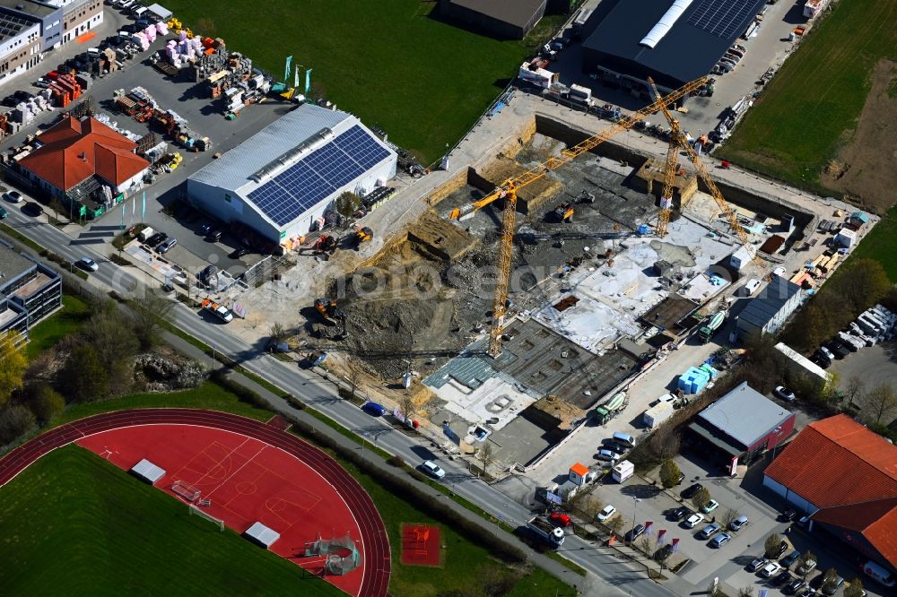Eckental from the bird's eye view: Construction site for the multi-family residential building on Dr.-Otto-Leich-Strasse in the district Eschenau in Eckental in the state Bavaria, Germany