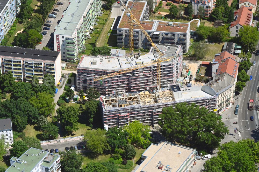 Berlin from above - Construction site for the multi-family residential building on Einbecker Strasse in the district Friedrichsfelde in Berlin, Germany