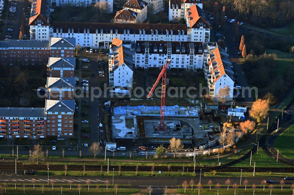 Aerial photograph Leipzig - Construction site for the multi-family residential building on street Igelstrasse in the district Heiterblick in Leipzig in the state Saxony, Germany