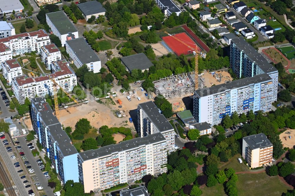 Aerial image Berlin - Construction site for the multi-family residential building in the Mittenwalder Strasse in the district Hellersdorf in Berlin, Germany