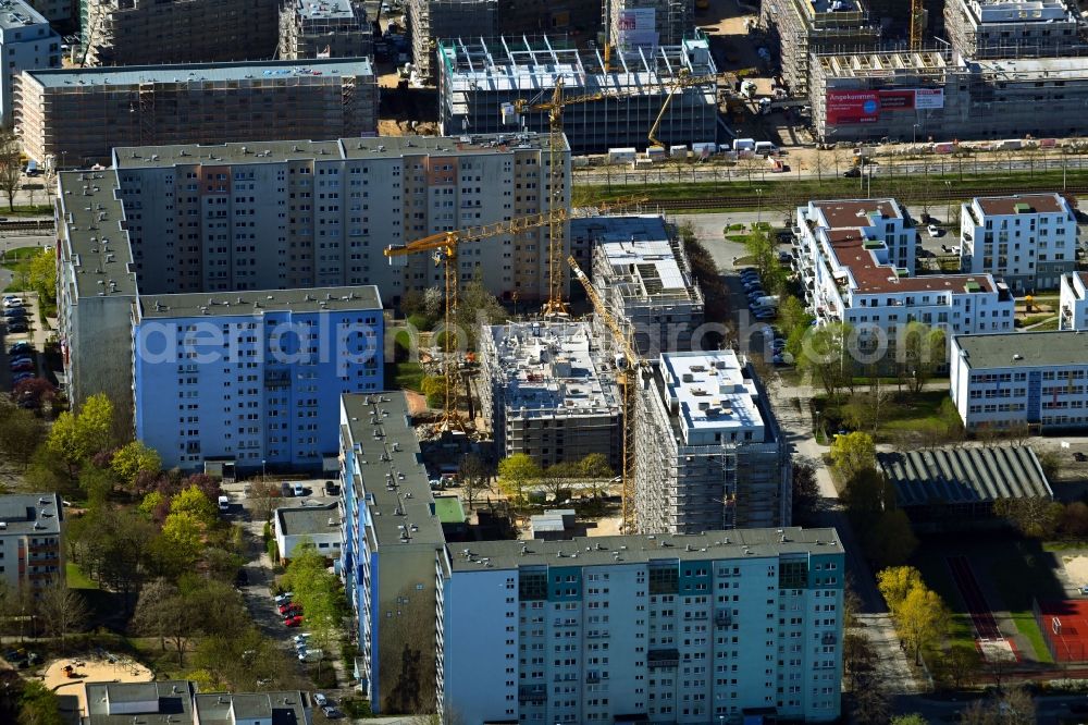 Berlin from above - Construction site for the multi-family residential building on Mittenwalder Strasse in the district Hellersdorf in Berlin, Germany