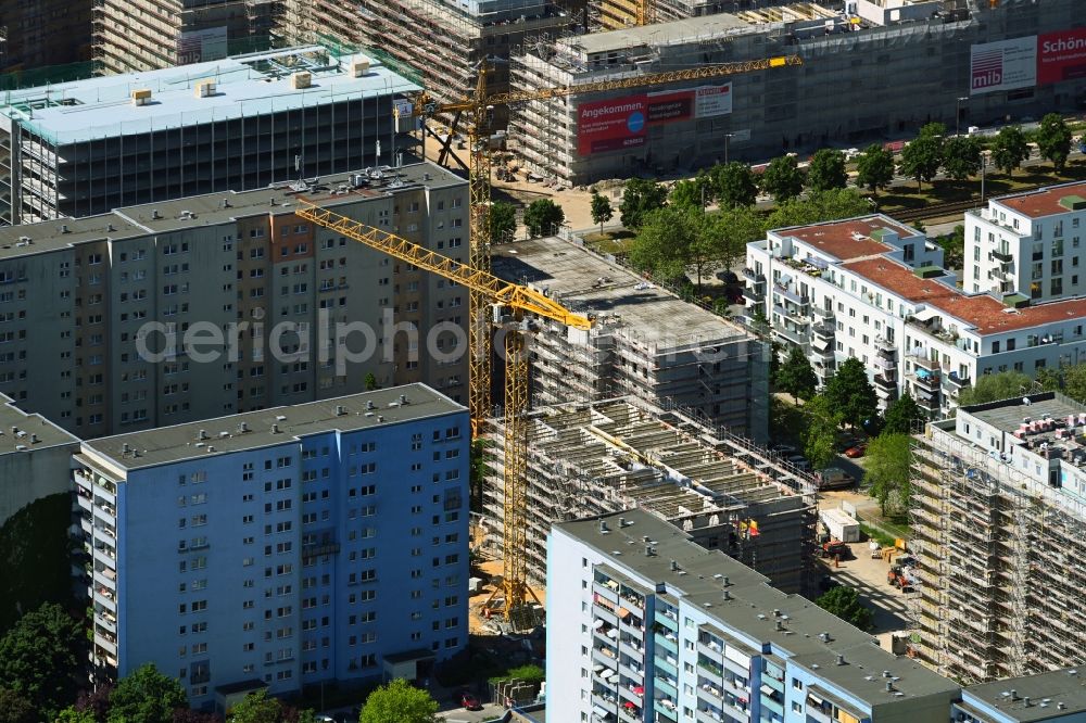 Aerial image Berlin - Construction site for the multi-family residential building on Mittenwalder Strasse in the district Hellersdorf in Berlin, Germany