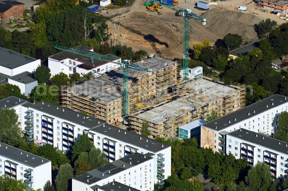 Aerial image Berlin - Construction site for the multi-family residential building on Senftenberger Strasse in the district Hellersdorf in Berlin, Germany