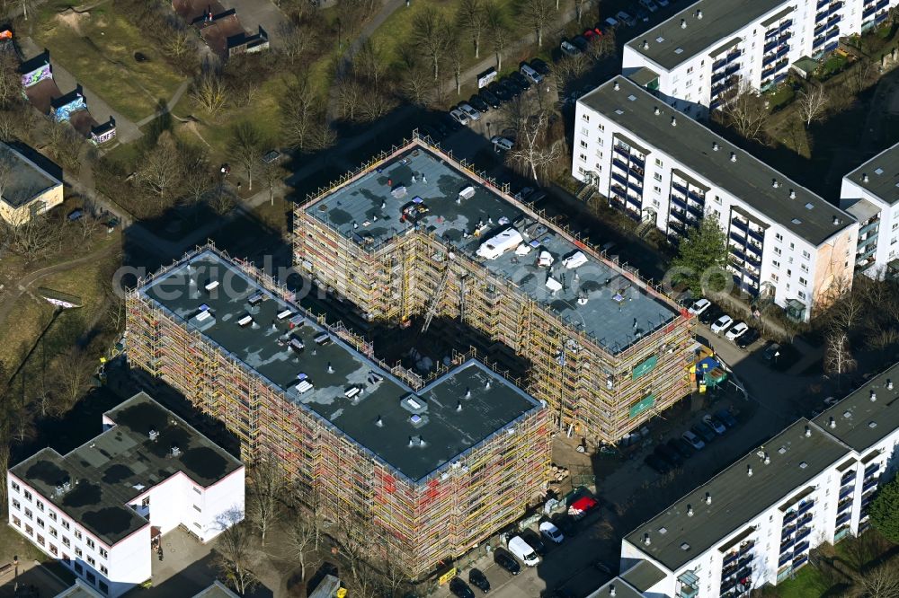 Aerial image Berlin - Construction site for the multi-family residential building on Senftenberger Strasse in the district Hellersdorf in Berlin, Germany