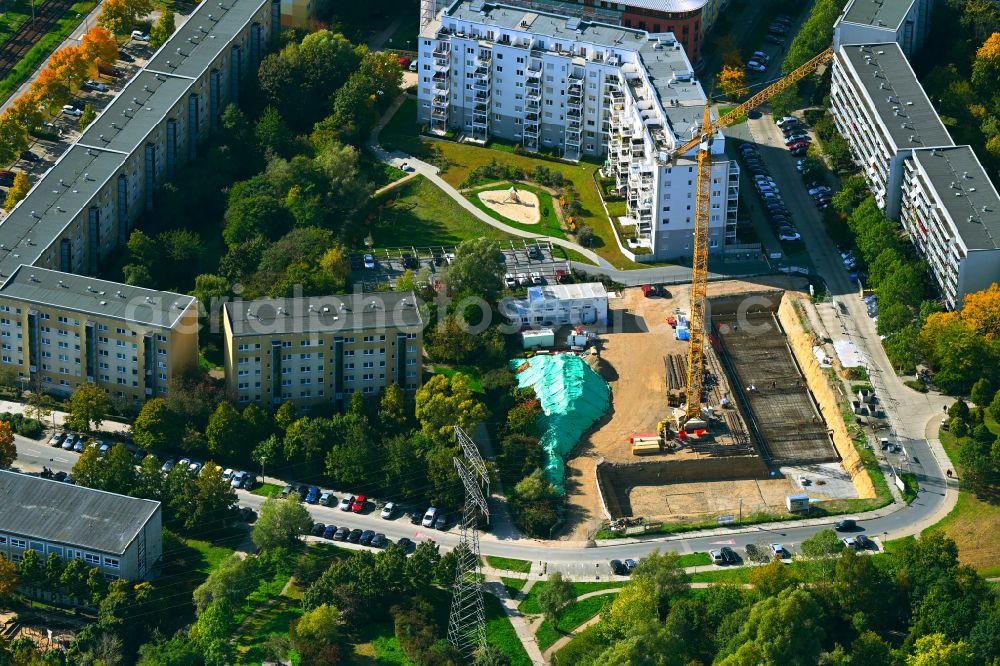 Berlin from the bird's eye view: Construction site for the new construction of an apartment building on Martin-Riesenburger-Strasse in the district of Hellersdorf in Berlin, Germany