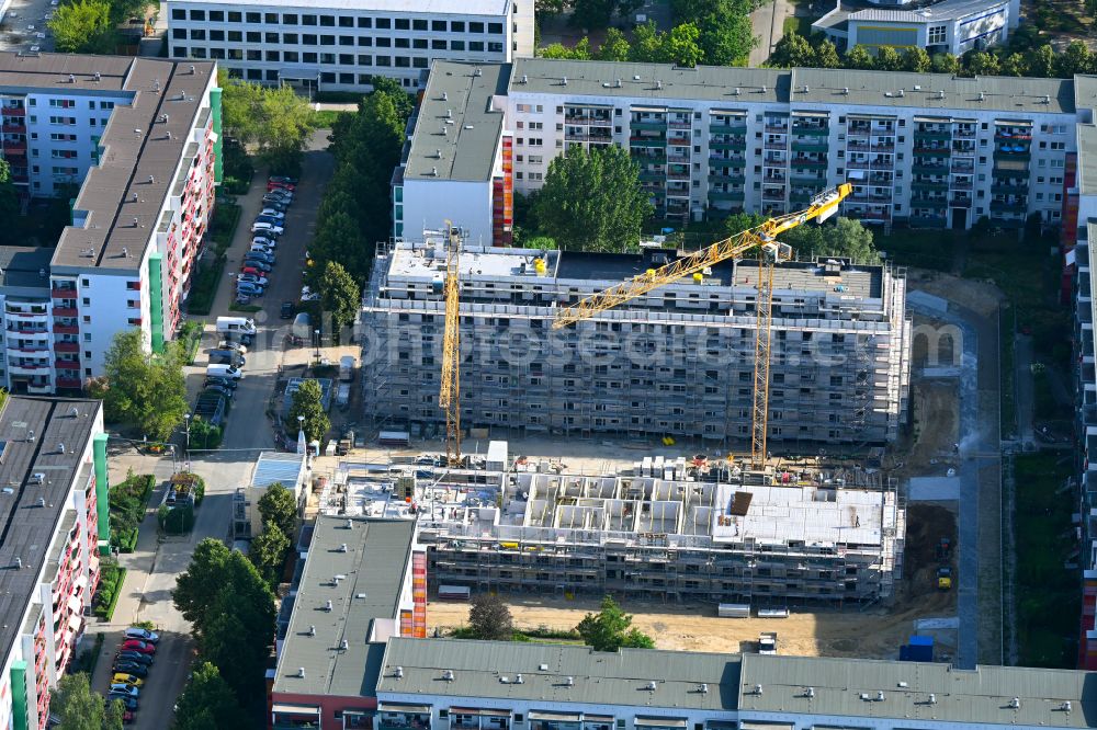 Berlin from above - Construction site for the multi-family residential building on street Bodo-Uhse-Strasse in the district Hellersdorf in Berlin, Germany