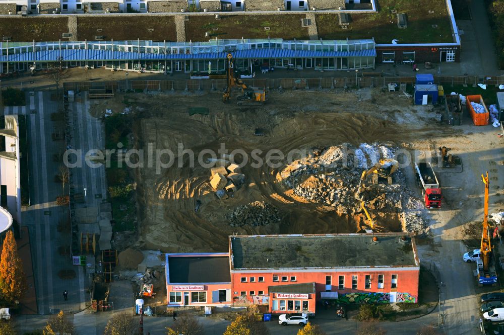Berlin from the bird's eye view: Construction site for the multi-family residential building on street Falkenberger Chaussee in the district Hohenschoenhausen in Berlin, Germany