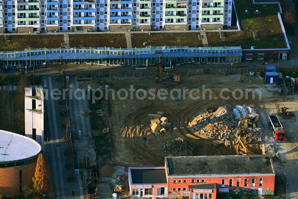 Berlin from above - Construction site for the multi-family residential building on street Falkenberger Chaussee in the district Hohenschoenhausen in Berlin, Germany