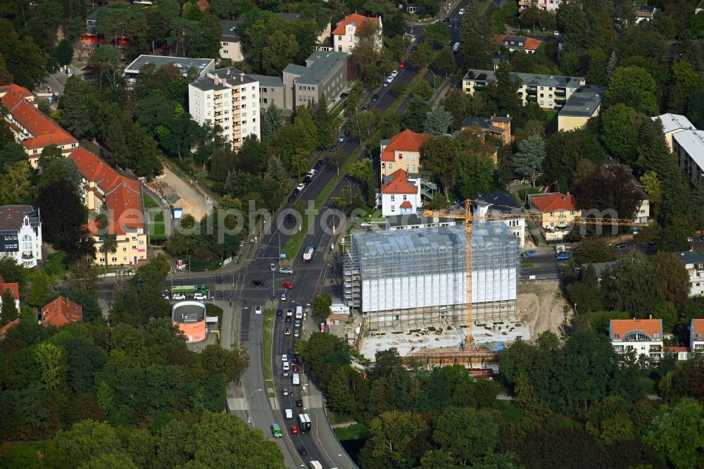 Berlin from the bird's eye view: Construction site for the multi-family residential building on Hindenburgdamm corner Koenigsberger Strasse in the district Lichterfelde in Berlin, Germany