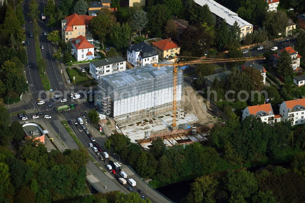 Aerial photograph Berlin - Construction site for the multi-family residential building on Hindenburgdamm corner Koenigsberger Strasse in the district Lichterfelde in Berlin, Germany