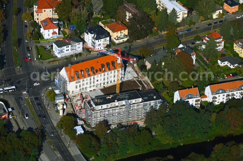 Berlin from above - Construction site for the multi-family residential building on Hindenburgdamm corner Koenigsberger Strasse in the district Lichterfelde in Berlin, Germany