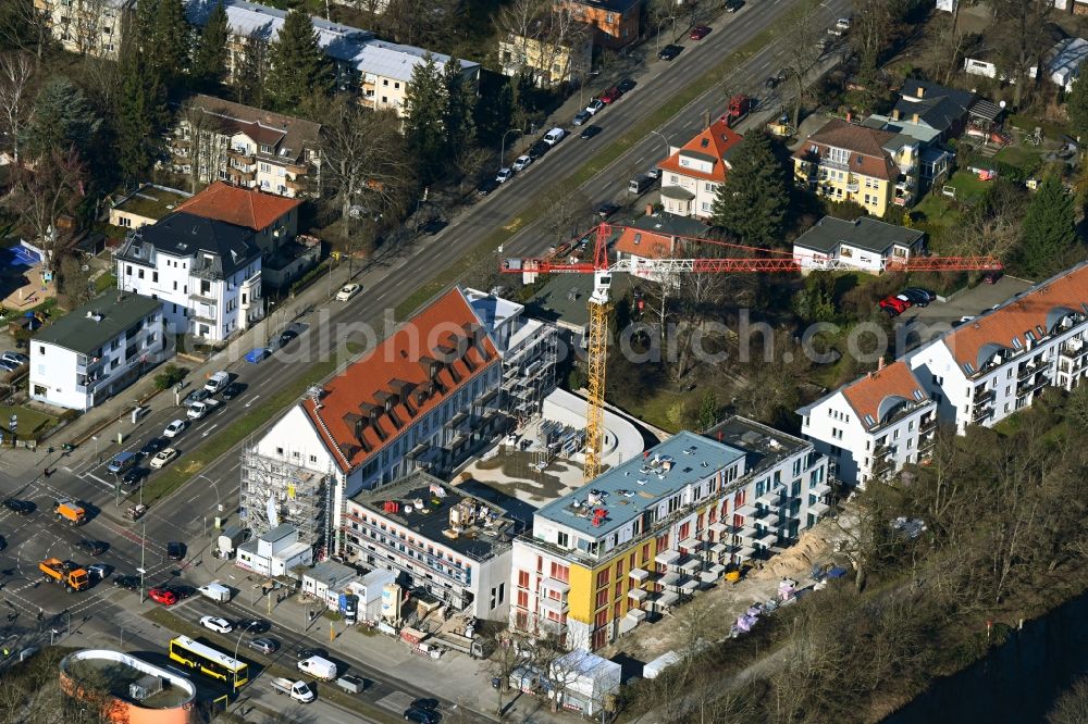 Berlin from above - Construction site for the multi-family residential building on Hindenburgdamm corner Koenigsberger Strasse in the district Lichterfelde in Berlin, Germany