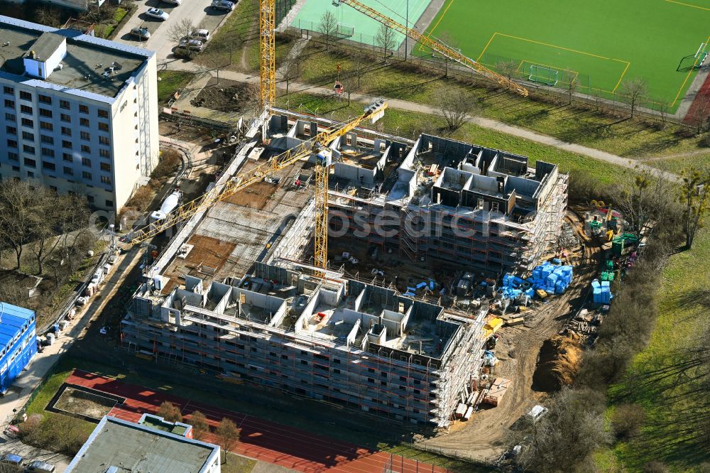 Aerial image Berlin - Construction site for the multi-family residential building on street Wittenberger Strasse in the district Marzahn in Berlin, Germany
