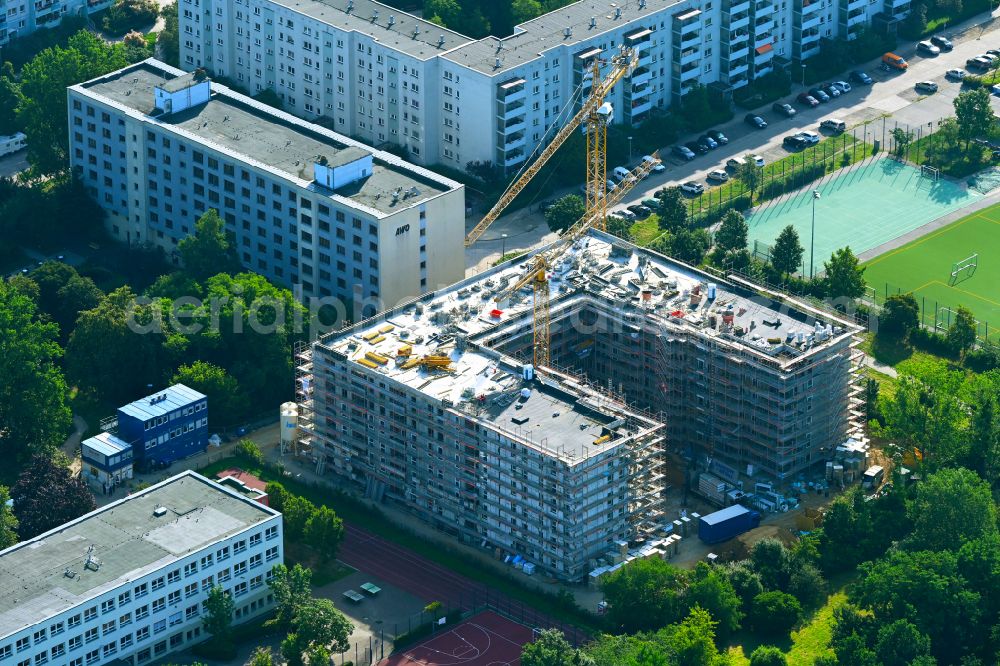 Berlin from above - Construction site for the multi-family residential building on street Wittenberger Strasse in the district Marzahn in Berlin, Germany