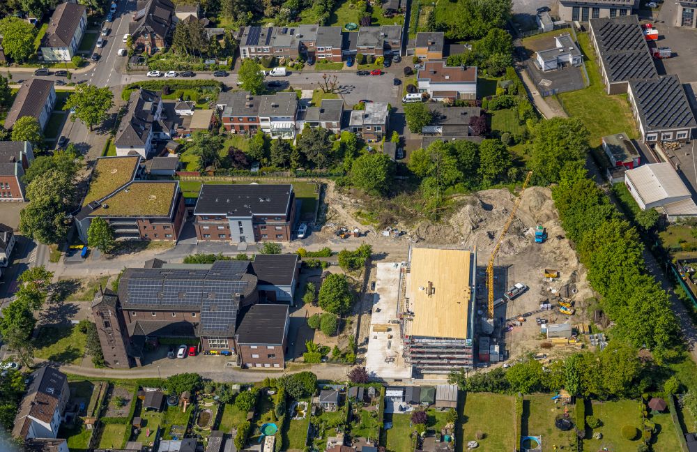 Bottrop from above - Construction site for the multi-family residential building on street Eichenstrasse in the district Stadtmitte in Bottrop at Ruhrgebiet in the state North Rhine-Westphalia, Germany