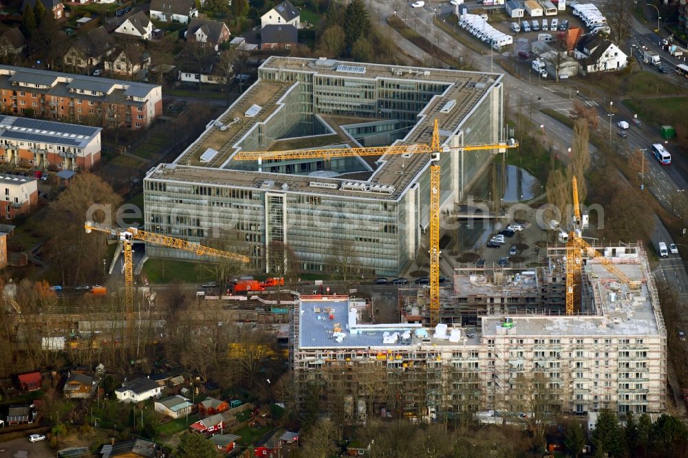 Aerial image Hamburg - Construction site for the multi-family residential building on Friedrich-Ebert-Donm in the district Tonndorf in Hamburg, Germany
