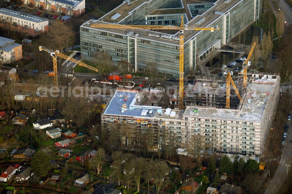 Hamburg from the bird's eye view: Construction site for the multi-family residential building on Friedrich-Ebert-Donm in the district Tonndorf in Hamburg, Germany