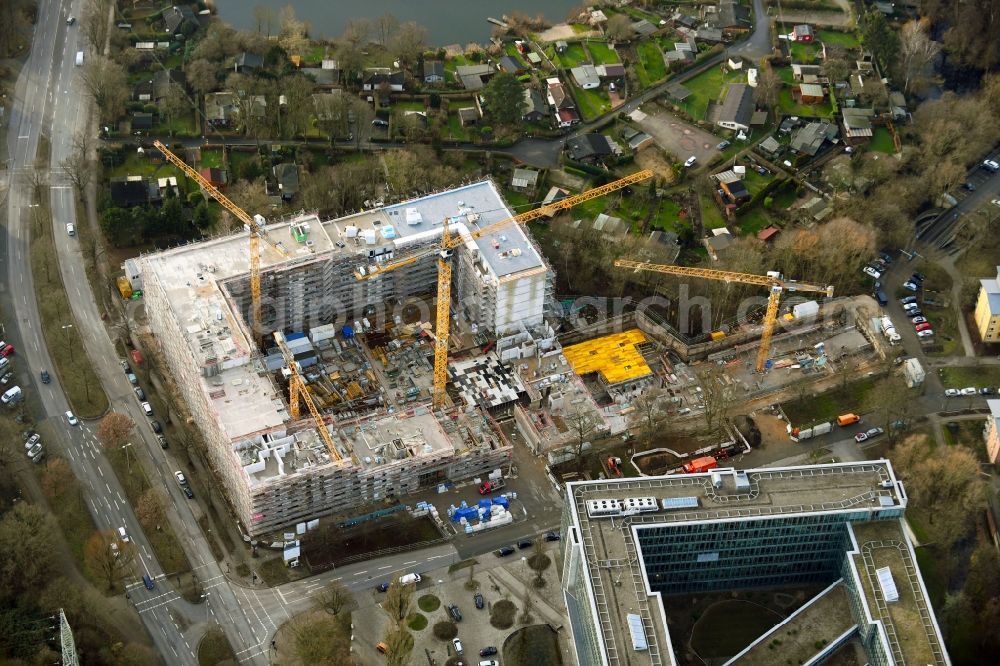 Hamburg from above - Construction site for the multi-family residential building on Friedrich-Ebert-Donm in the district Tonndorf in Hamburg, Germany