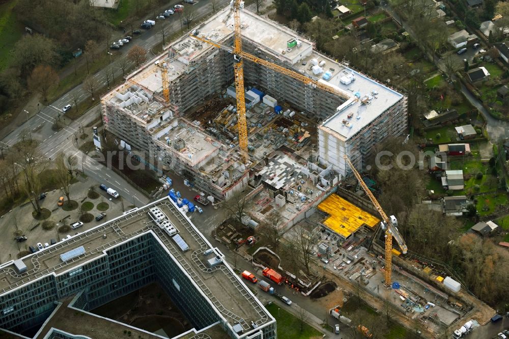 Aerial image Hamburg - Construction site for the multi-family residential building on Friedrich-Ebert-Donm in the district Tonndorf in Hamburg, Germany