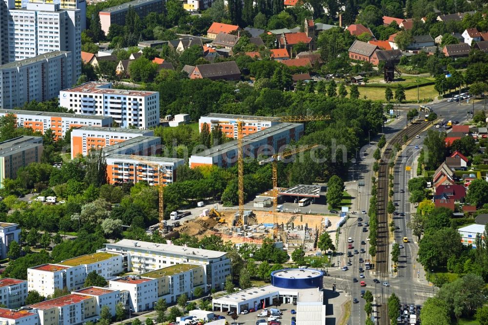 Berlin from above - Construction site for the multi-family residential building Poehlbergstrasse - Blumberger Damm - Landsberger Allee in the district Marzahn in Berlin, Germany