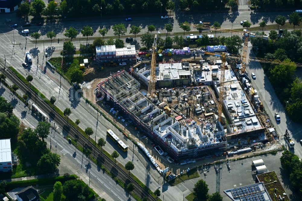 Aerial photograph Berlin - Construction site for the multi-family residential building Poehlbergstrasse - Blumberger Damm - Landsberger Allee in the district Marzahn in Berlin, Germany