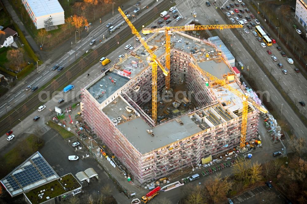 Aerial image Berlin - Construction site for the multi-family residential building Poehlbergstrasse - Blumberger Damm - Landsberger Allee in the district Marzahn in Berlin, Germany