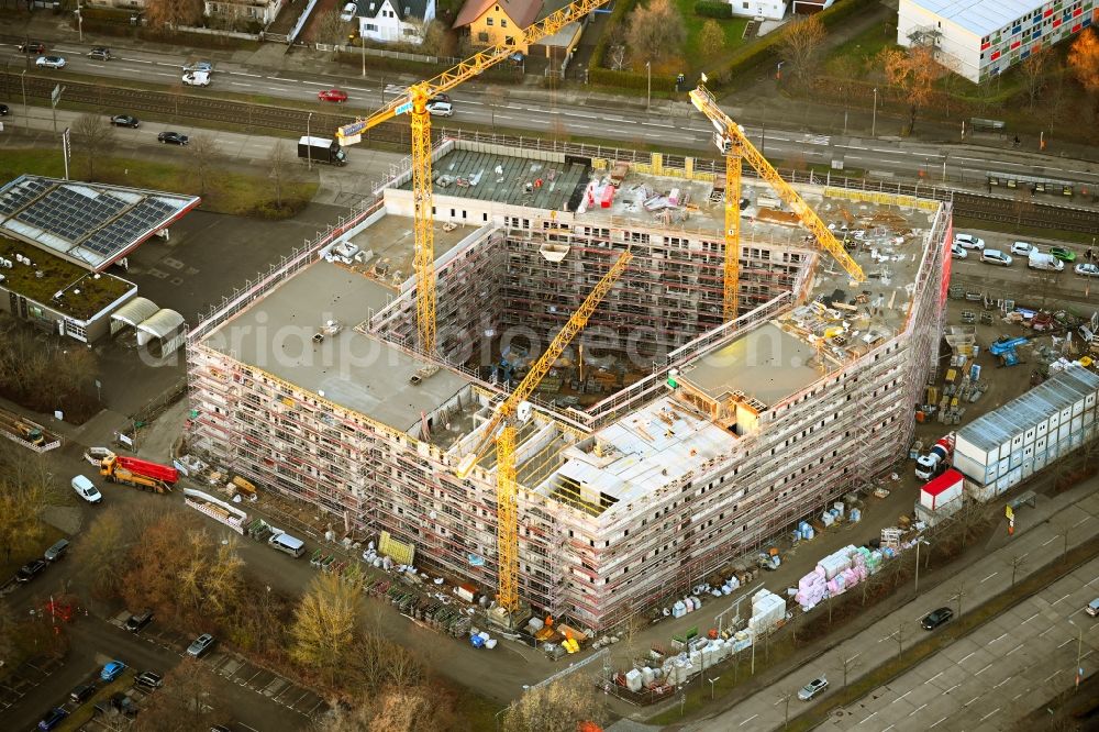 Aerial photograph Berlin - Construction site for the multi-family residential building Poehlbergstrasse - Blumberger Damm - Landsberger Allee in the district Marzahn in Berlin, Germany