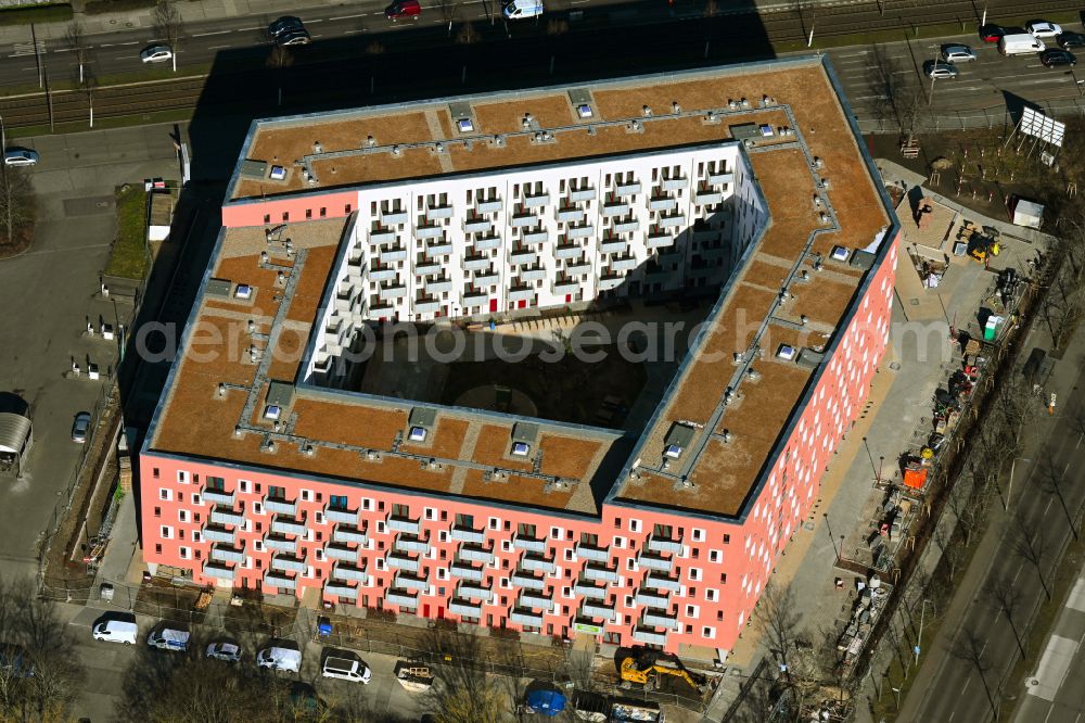 Aerial image Berlin - Construction site for the multi-family residential building Poehlbergstrasse - Blumberger Damm - Landsberger Allee in the district Marzahn in Berlin, Germany