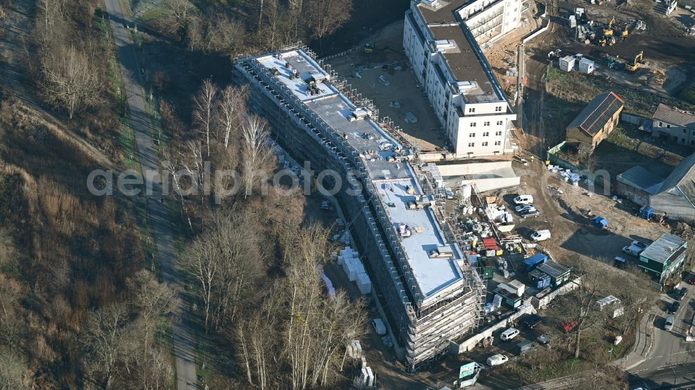 Aerial image Bernau - Construction site for the multi-family residential building of Projekts Panke Aue on Schoenfelder Weg in Bernau in the state Brandenburg, Germany