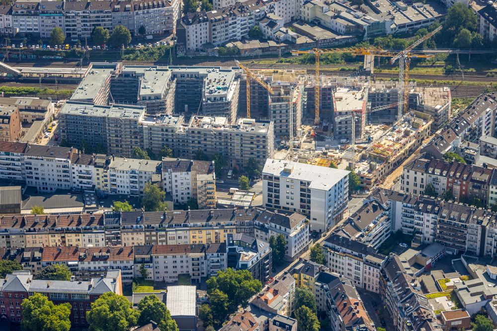 Aerial image Düsseldorf - Construction site for the multi-family residential building Le Quartier Central on street Worringer Strasse - Gerresheimer Strasse in Duesseldorf at Ruhrgebiet in the state North Rhine-Westphalia, Germany