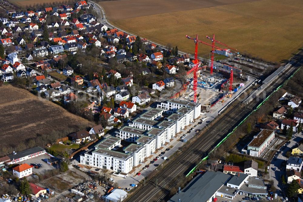 Aerial photograph Haar - Construction site for the multi-family residential building Schneiderhof on Heimgartenstrasse in the district Gronsdorf in Haar in the state Bavaria, Germany