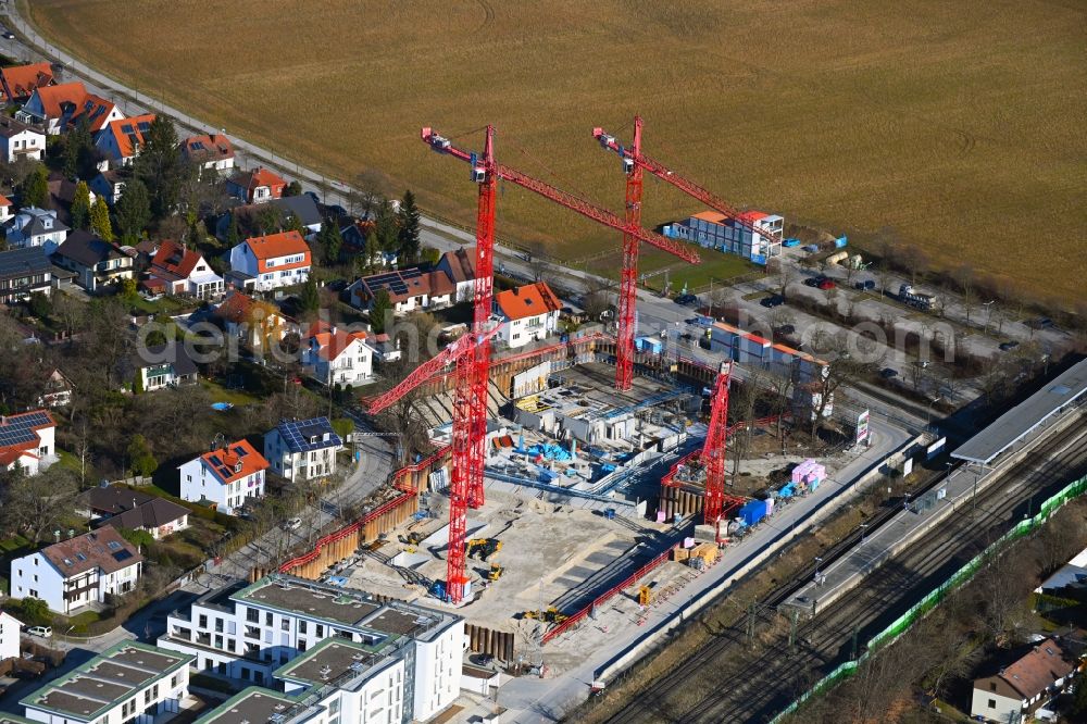 Haar from above - Construction site for the multi-family residential building Schneiderhof on Heimgartenstrasse in the district Gronsdorf in Haar in the state Bavaria, Germany