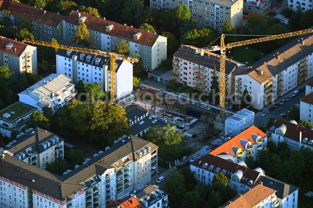 München from above - Construction site for the multi-family residential building Schaeufeleinstrasse - Mitterhoferstrasse in the district Laim in Munich in the state Bavaria, Germany