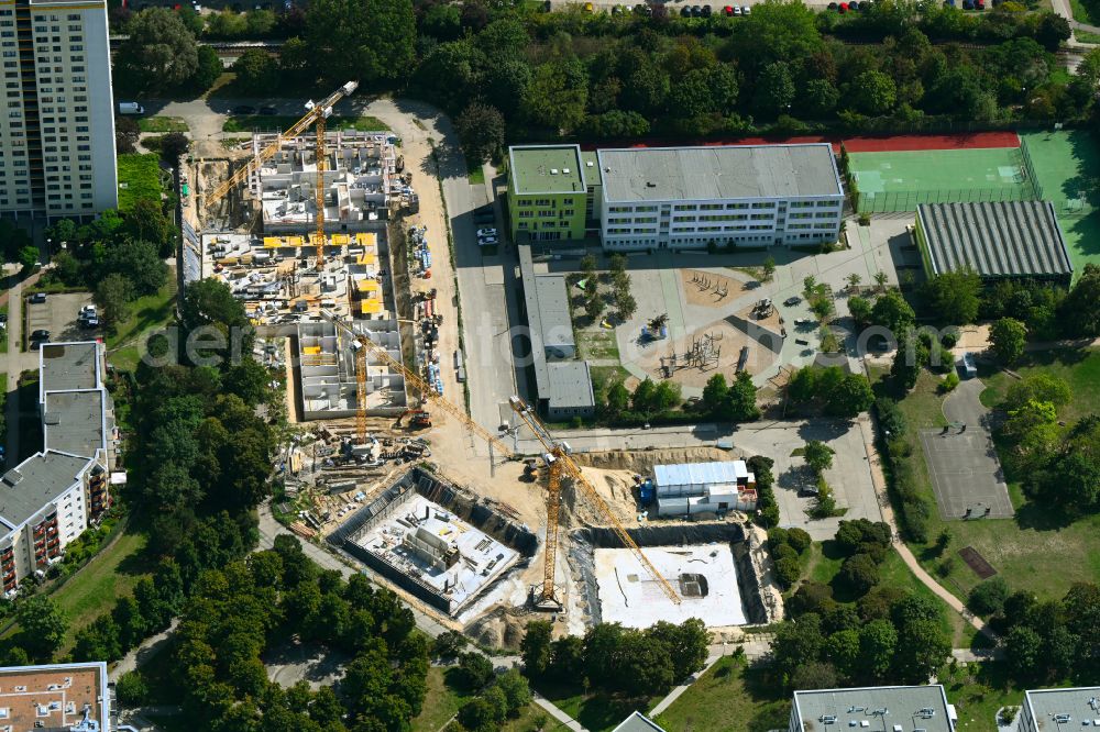 Aerial photograph Berlin - Construction site for the multi-family residential building Suedliche Ringkolonnaden on street Max-Herrmann-Strasse in the district Marzahn in Berlin, Germany