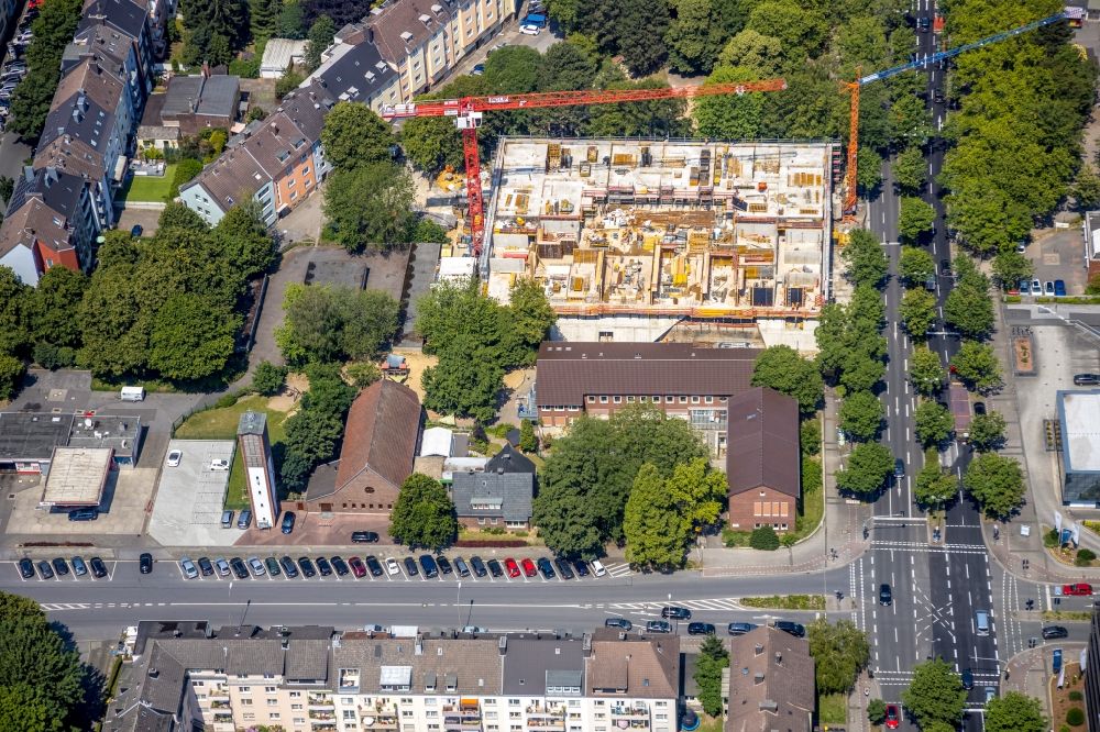 Dortmund from the bird's eye view: Construction site for the multi-family residential building Suedtribuene on Markgrafenstrasse in Dortmund in the state North Rhine-Westphalia, Germany