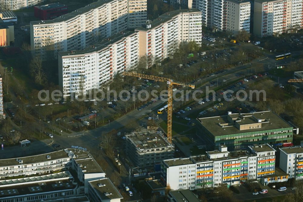 Berlin from above - Construction site for the multi-family residential building Mehrower Allee corner Sella-Hasse-Strasse in the district Marzahn in Berlin, Germany