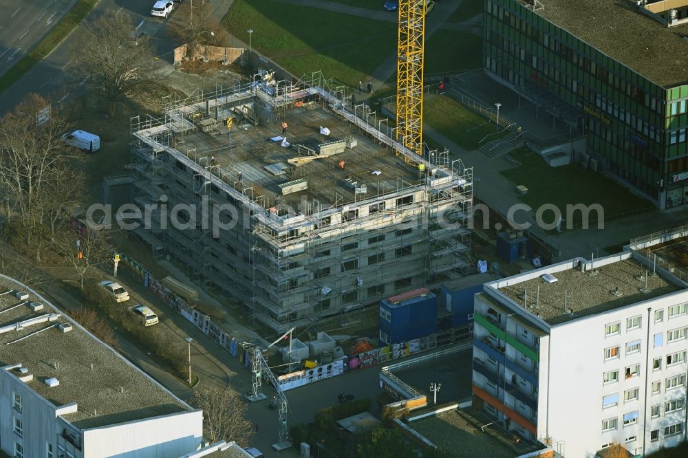 Aerial photograph Berlin - Construction site for the multi-family residential building Mehrower Allee corner Sella-Hasse-Strasse in the district Marzahn in Berlin, Germany
